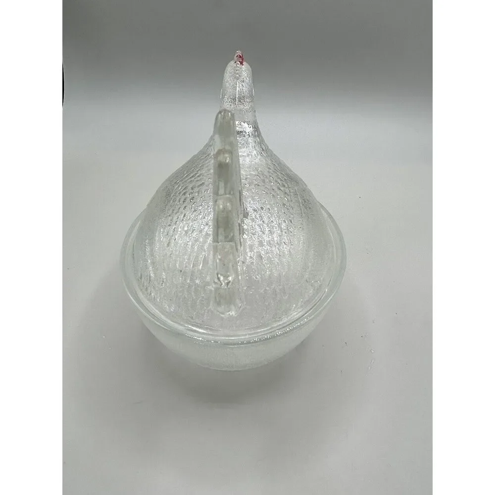 Hen On Nest‎ Indiana Glass Clear Red Comb Chicken  Covered Candy Dish Vintage